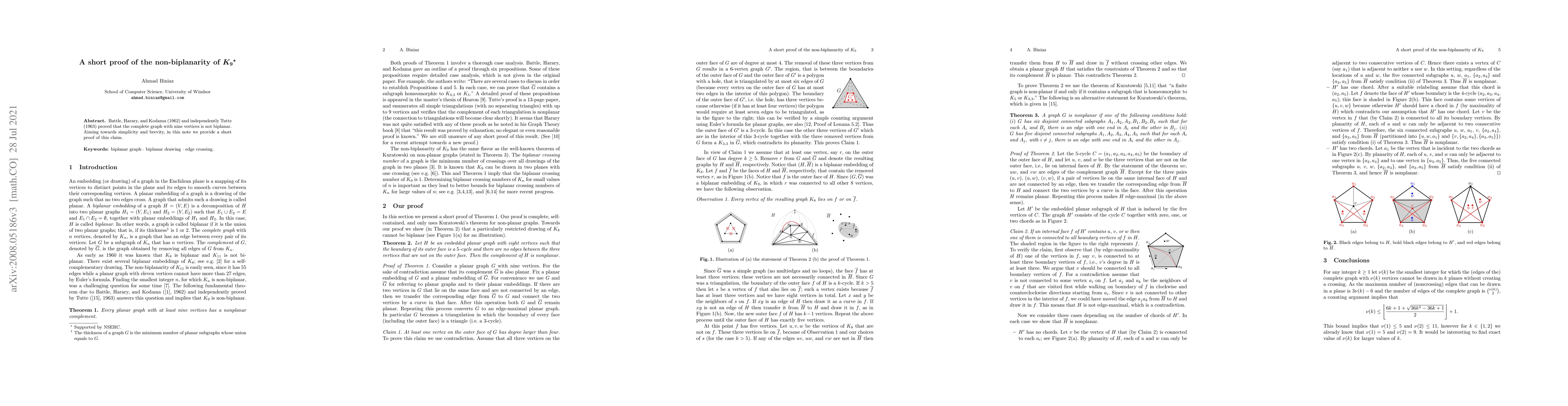 Thumbnail for A short proof of the non-biplanarity of $K_9$