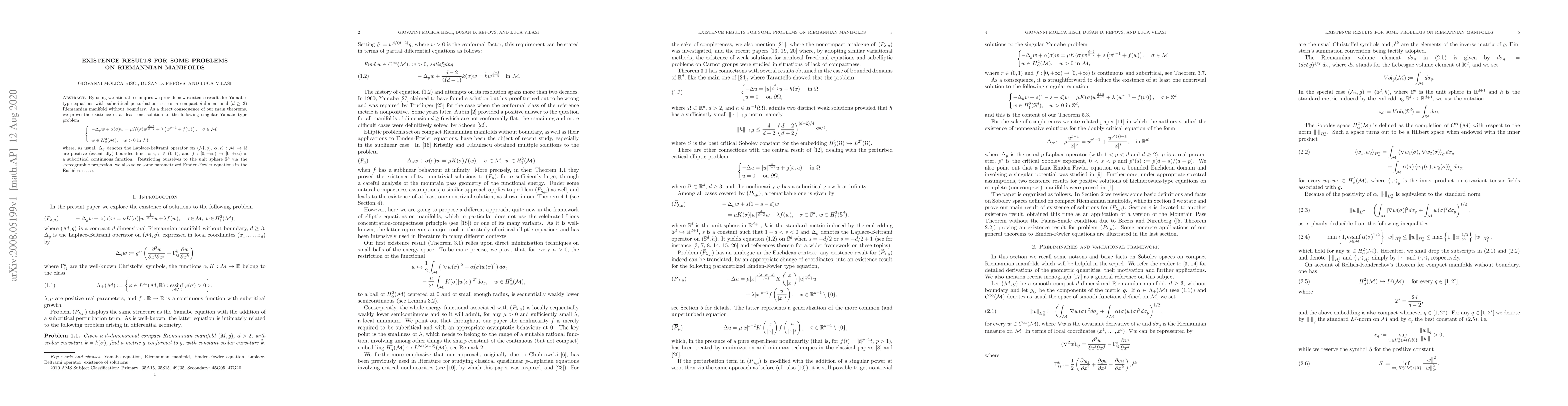 Thumbnail for Existence results for some problems on Riemannian manifolds