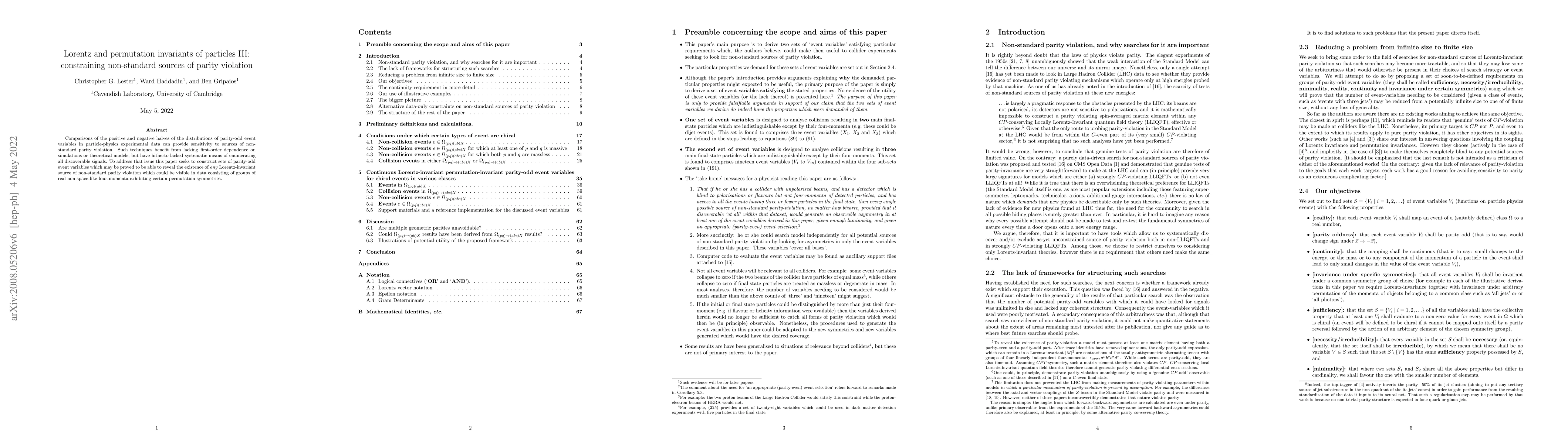 Thumbnail for Lorentz and permutation invariants of particles III: constraining
  non-standard sources of parity violation