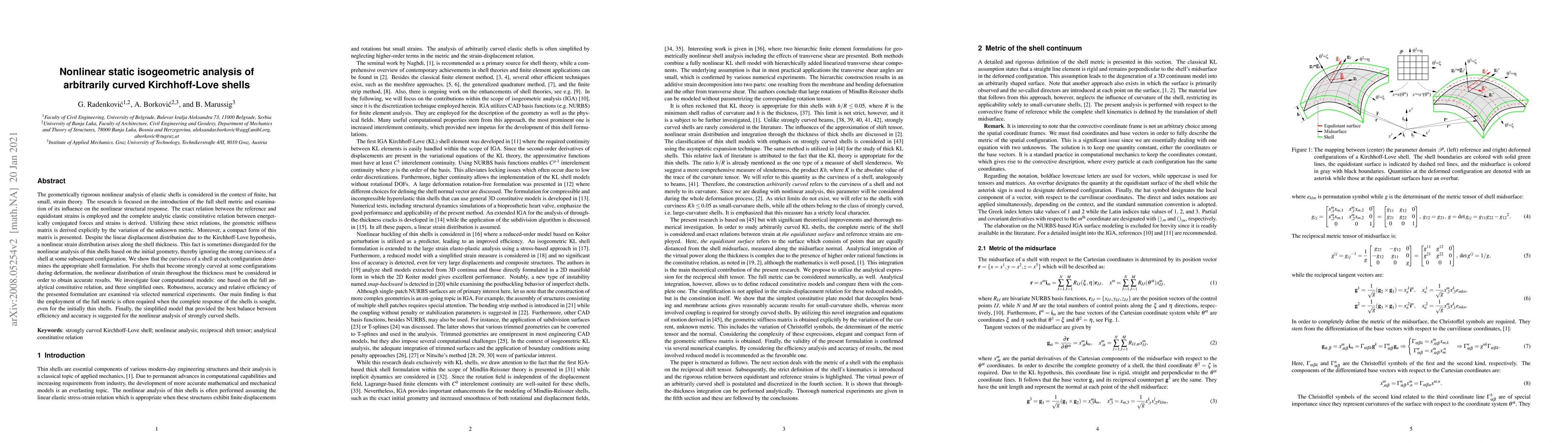 Thumbnail for Nonlinear static isogeometric analysis of arbitrarily curved
  Kirchhoff-Love shells