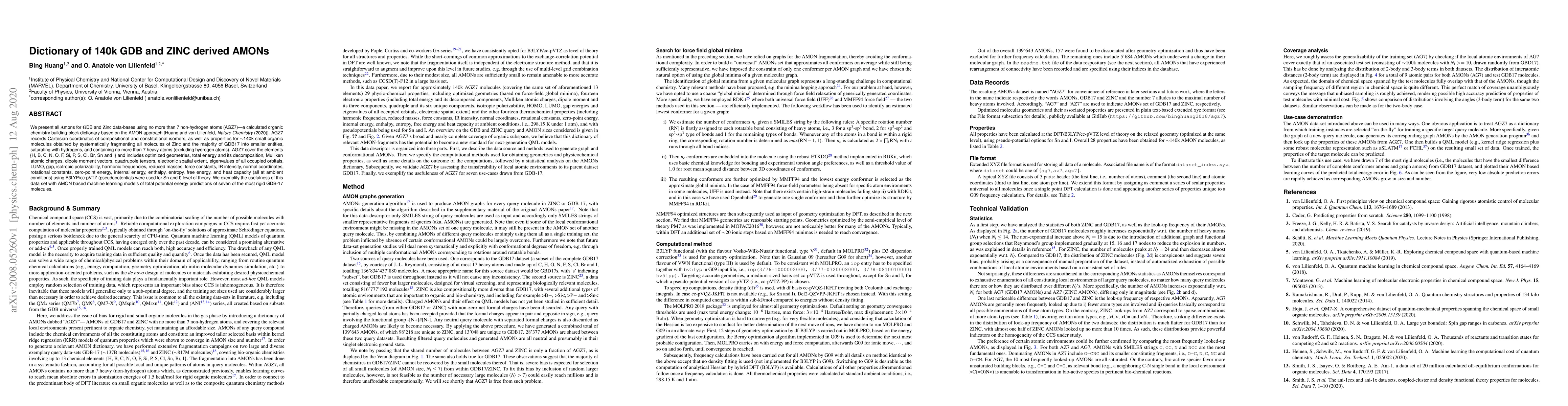 Thumbnail for Dictionary of 140k GDB and ZINC derived AMONs