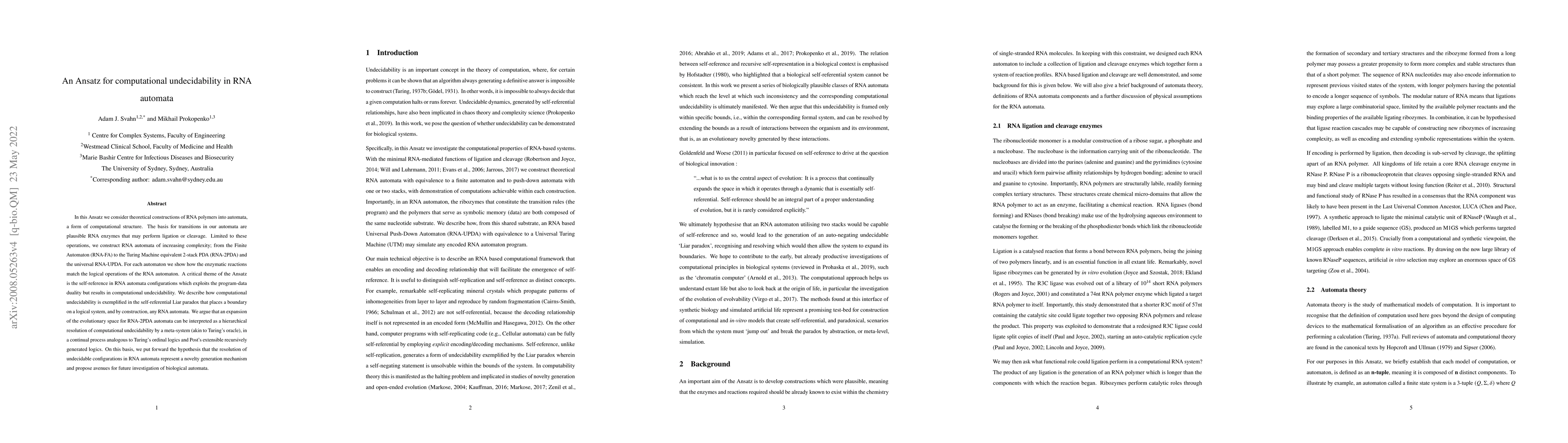 Thumbnail for An Ansatz for computational undecidability in RNA automata