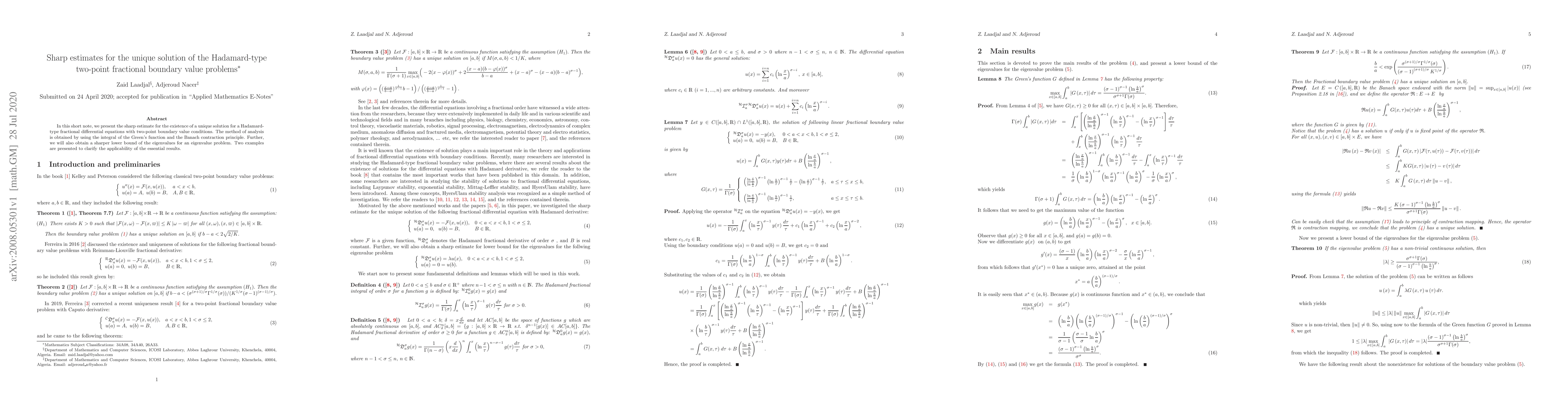 Thumbnail for Sharp estimates for the unique solution of the Hadamard-type two-point
  fractional boundary value problems