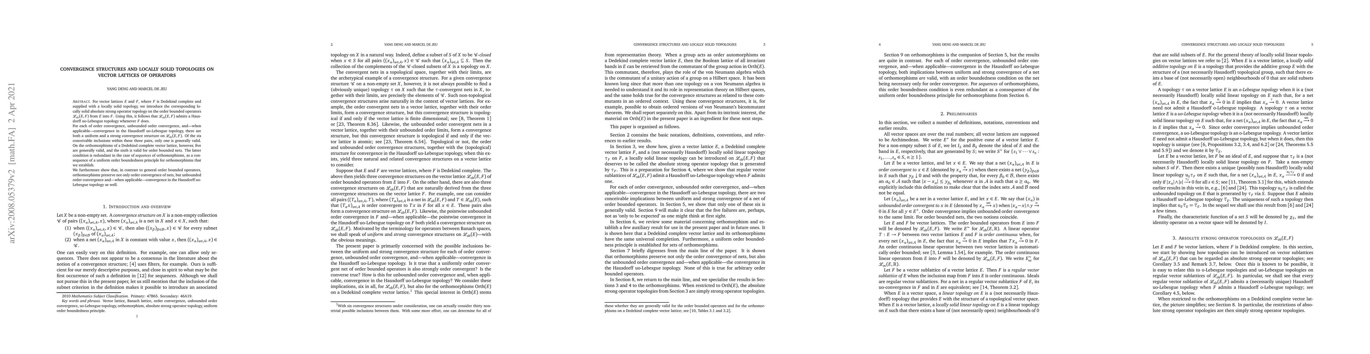 Thumbnail for Convergence structures and locally solid topologies on vector lattices
  of operators