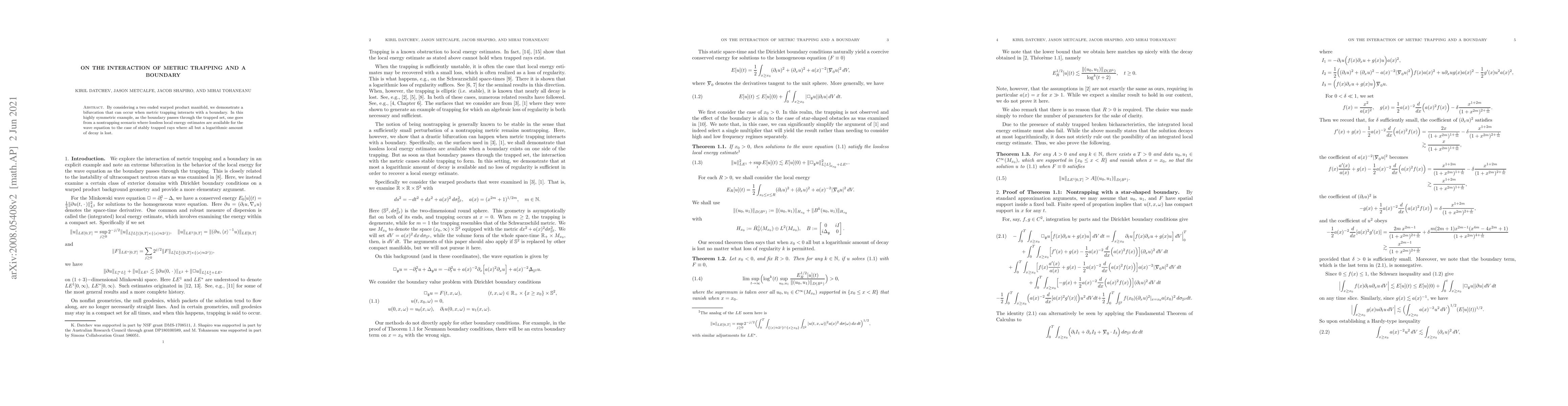 Thumbnail for On the interaction of metric trapping and a boundary