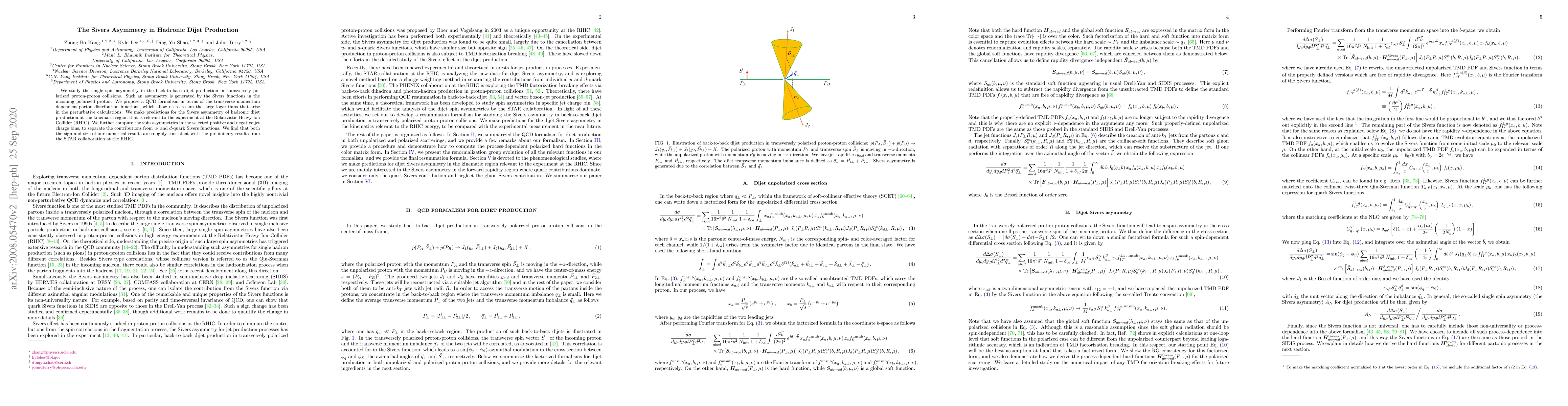 Thumbnail for The Sivers Asymmetry in Hadronic Dijet Production