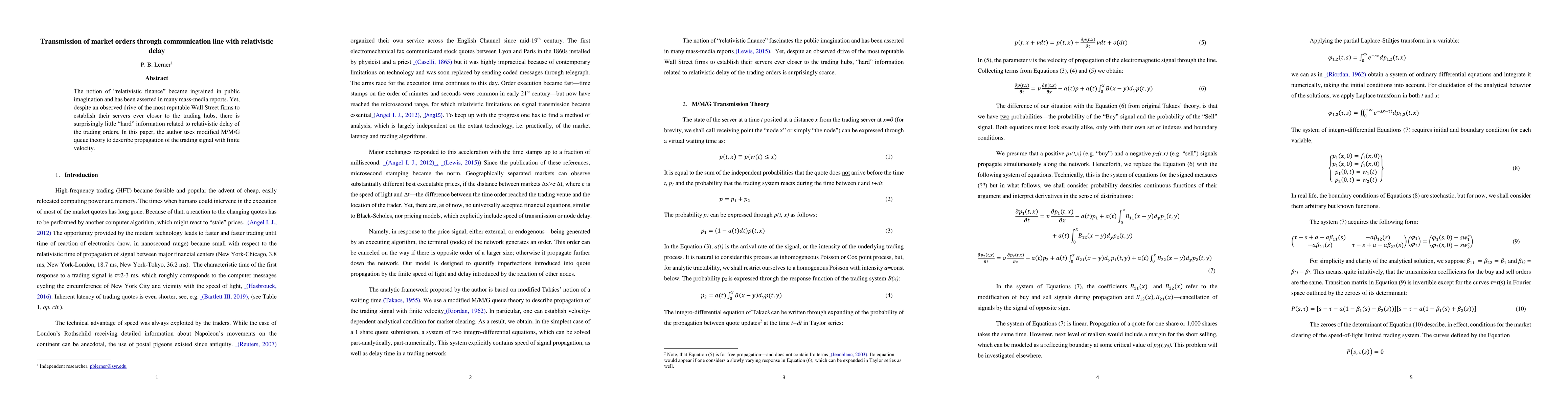Thumbnail for Transmission of market orders through communication line with
  relativistic delay