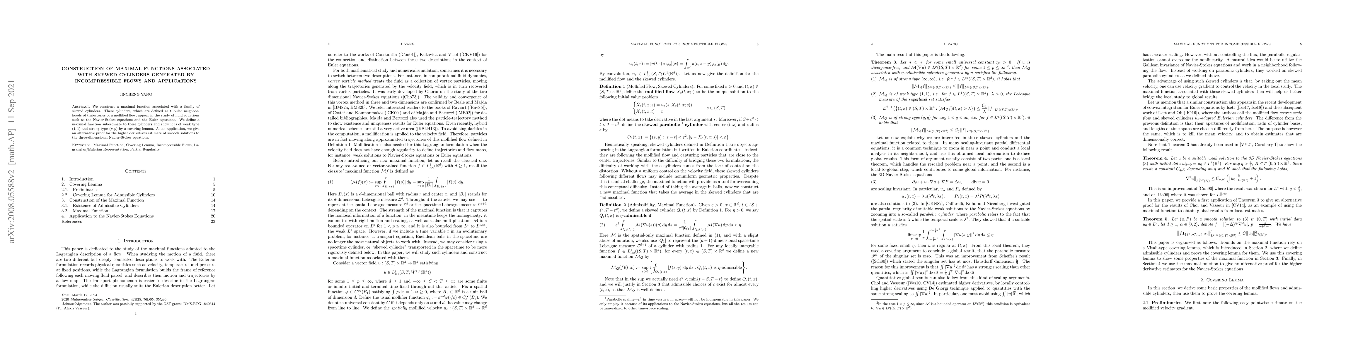 Thumbnail for Construction of Maximal Functions associated with Skewed Cylinders
  Generated by Incompressible Flows and Applications