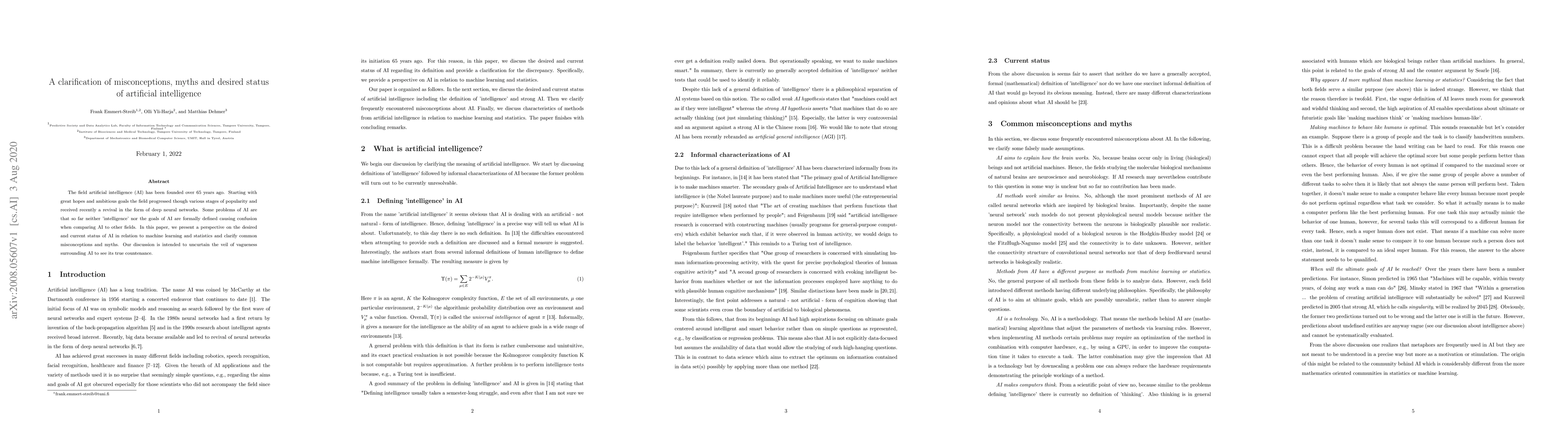 Thumbnail for A clarification of misconceptions, myths and desired status of
  artificial intelligence