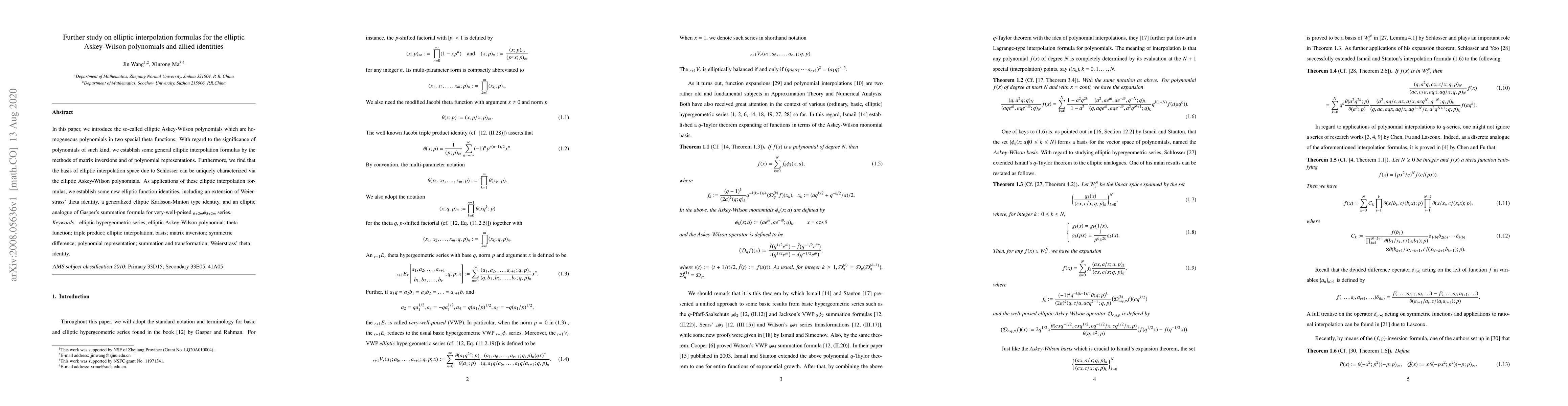 Thumbnail for Further study on elliptic interpolation formulas for the elliptic
  Askey-Wilson polynomials and allied identities