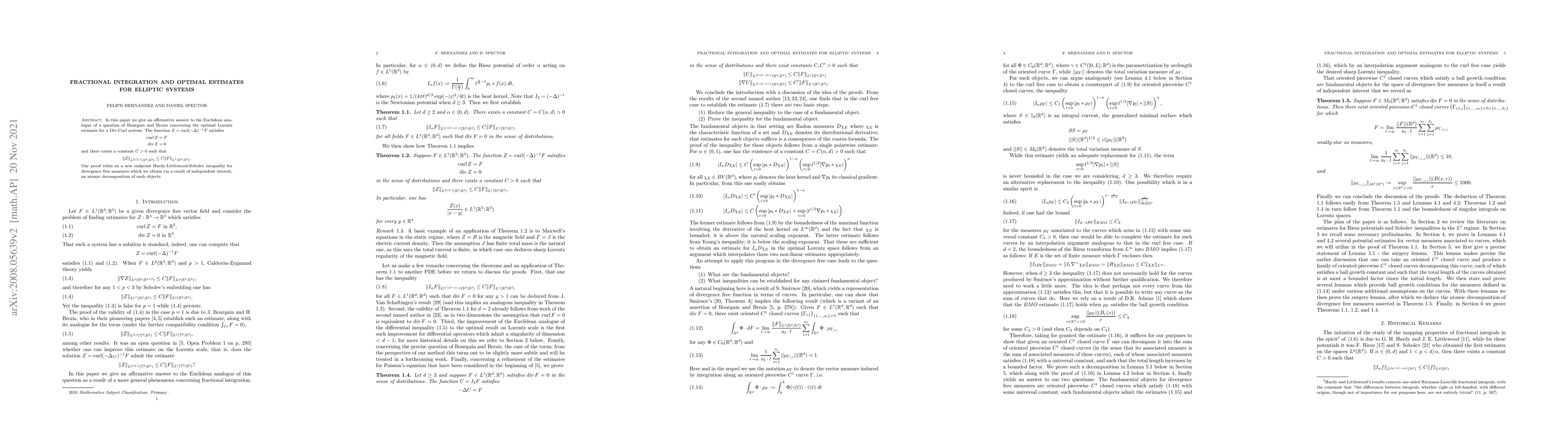 Thumbnail for Fractional Integration and Optimal Estimates for Elliptic Systems