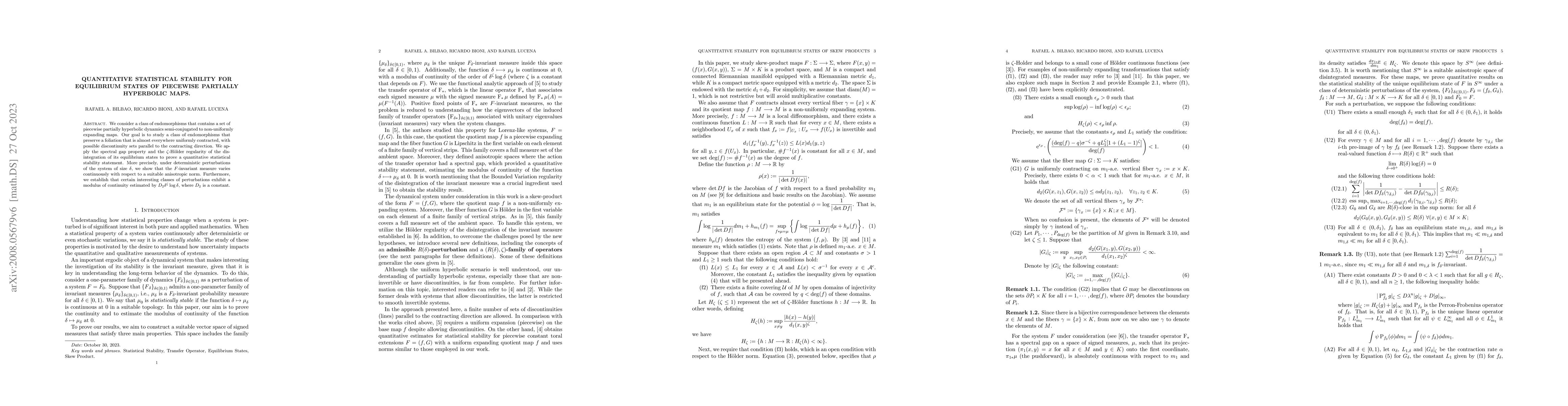 Thumbnail for Quantitative Statistical Stability for the Equilibrium States of
  Piecewise Partially Hyperbolic Maps