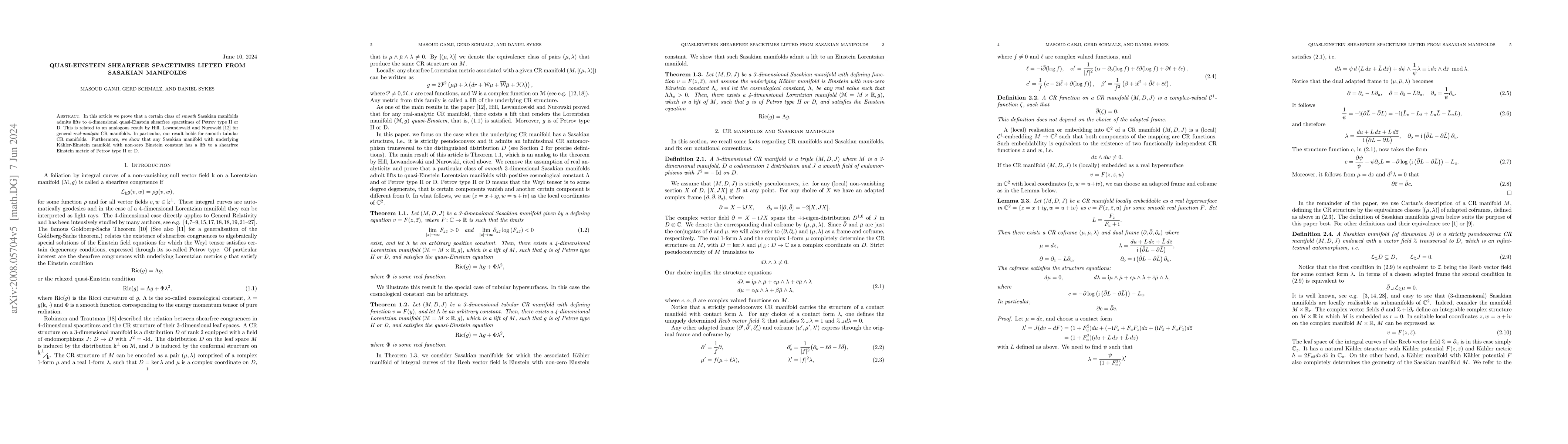 Thumbnail for Quasi-Einstein shearfree spacetimes lifted from Sasakian manifolds