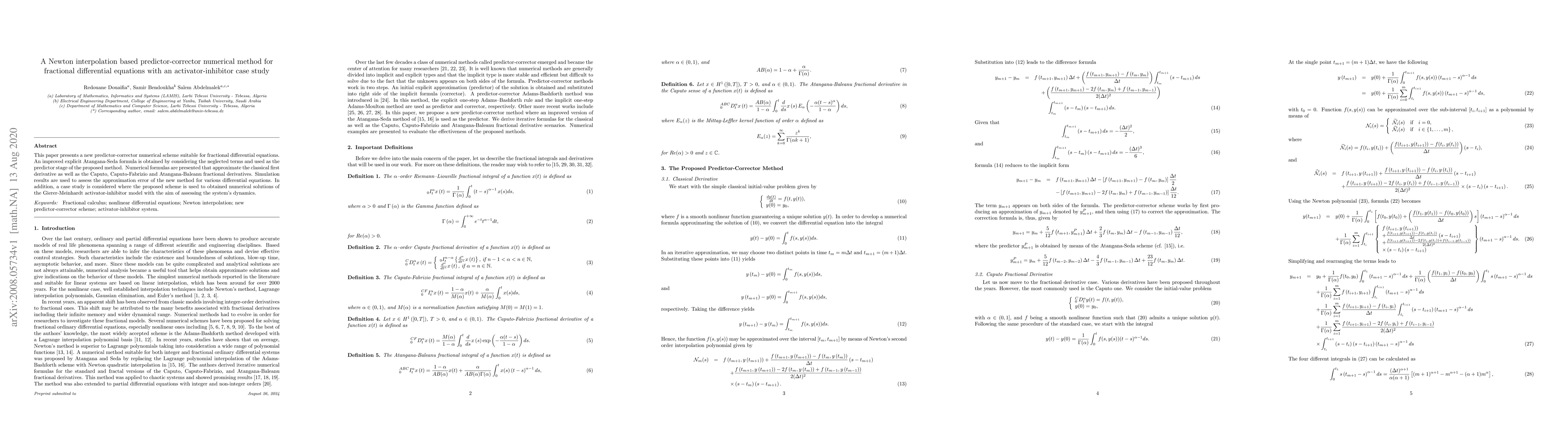 Thumbnail for A Newton interpolation based predictor-corrector numerical method for
  fractional differential equations with an activator-inhibitor case study