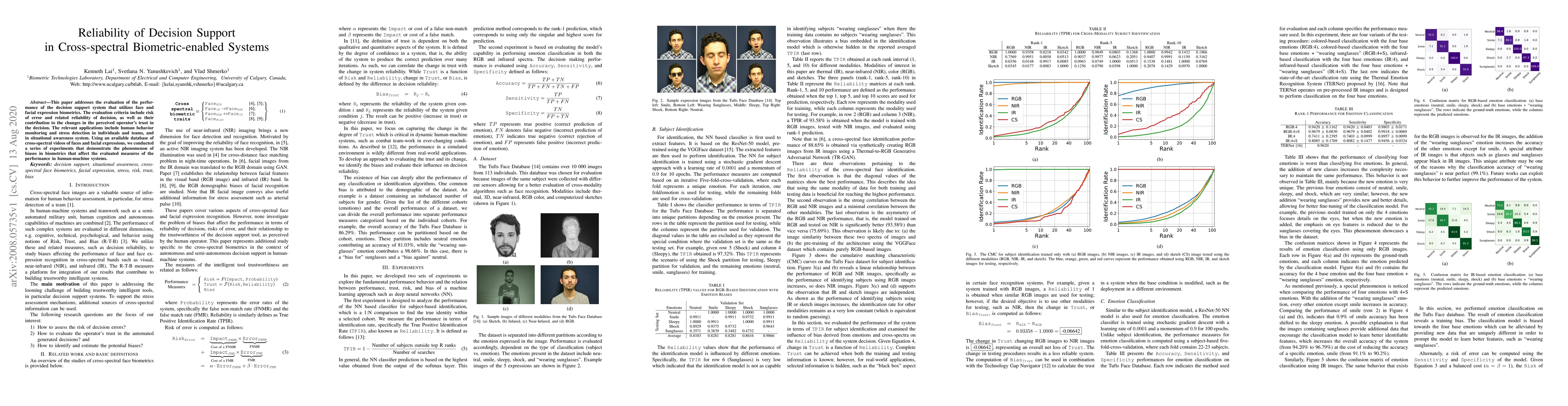 Thumbnail for Reliability of Decision Support in Cross-spectral Biometric-enabled
  Systems