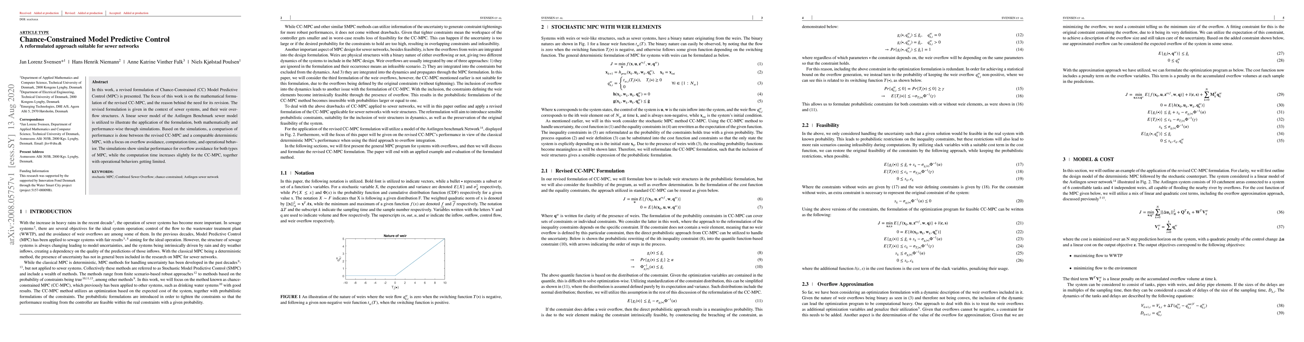 Thumbnail for Chance-Constrained Model Predictive Control A reformulated approach
  suitable for sewer networks