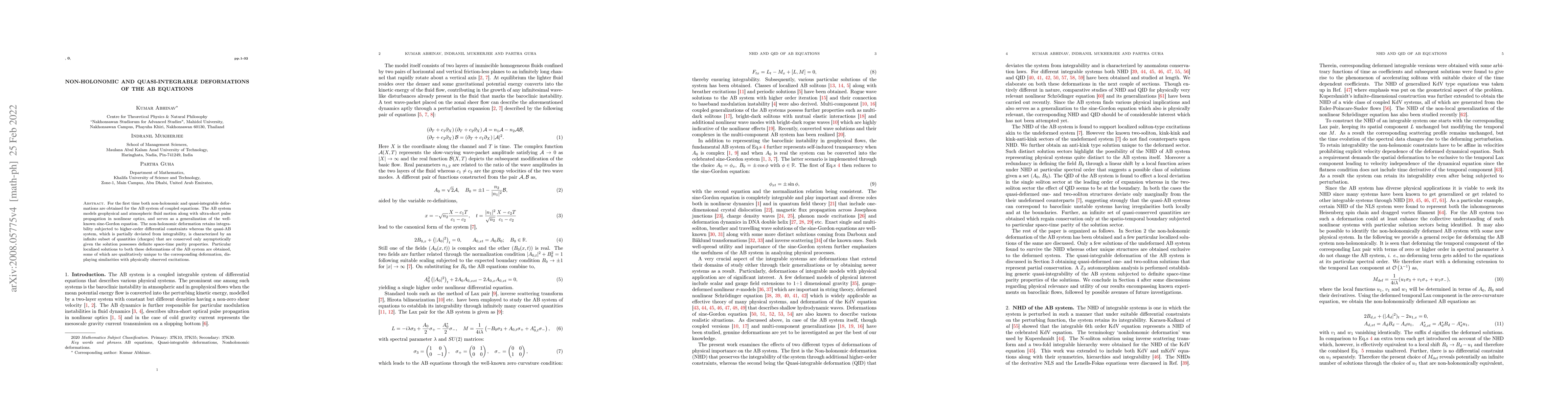 Thumbnail for Non-holonomic and Quasi-integrable deformations of the AB Equations