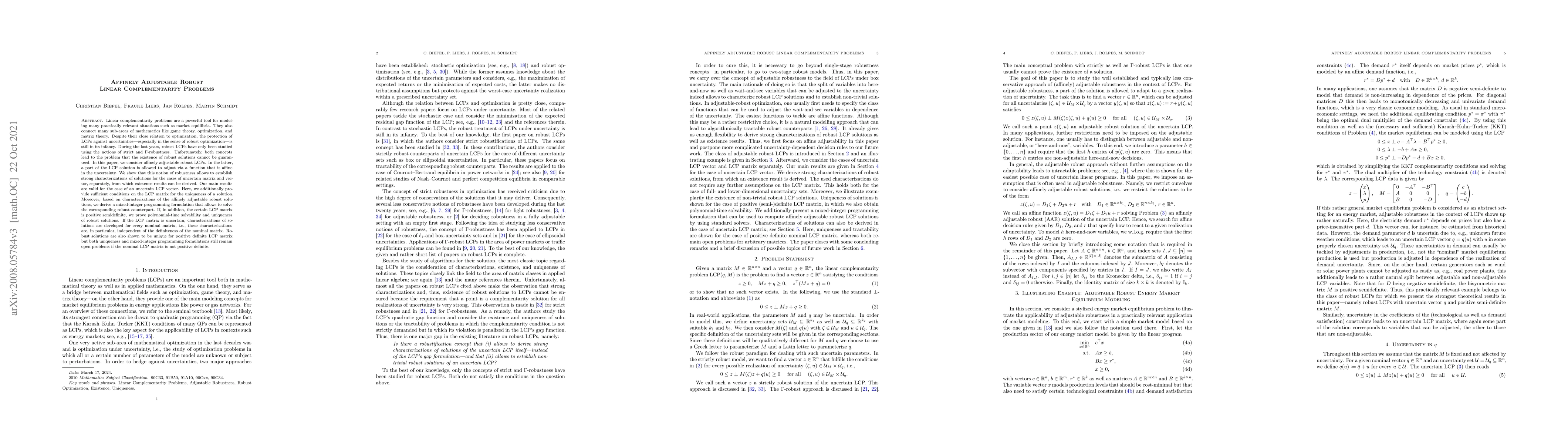 Thumbnail for Affinely Adjustable Robust Linear Complementarity Problems