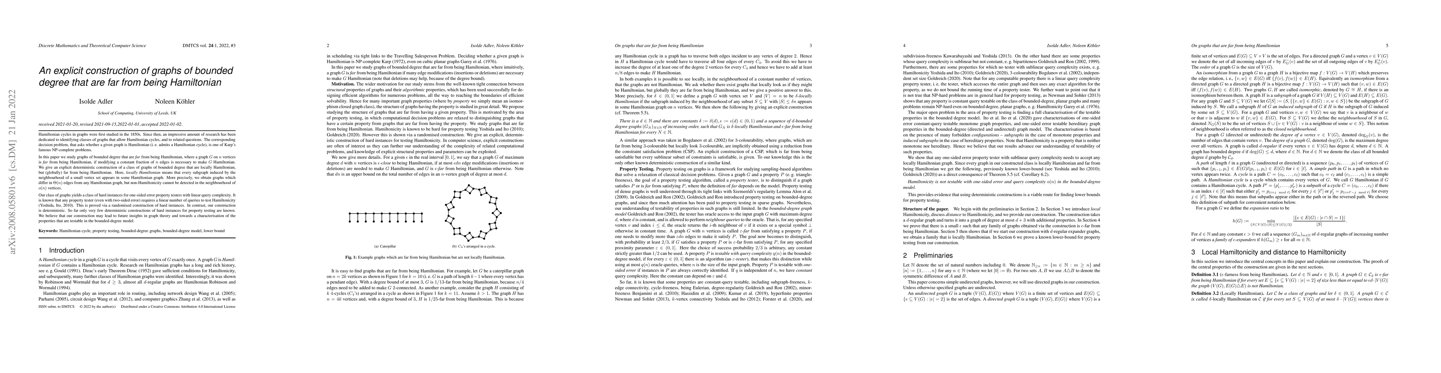 Thumbnail for An explicit construction of graphs of bounded degree that are far from
  being Hamiltonian