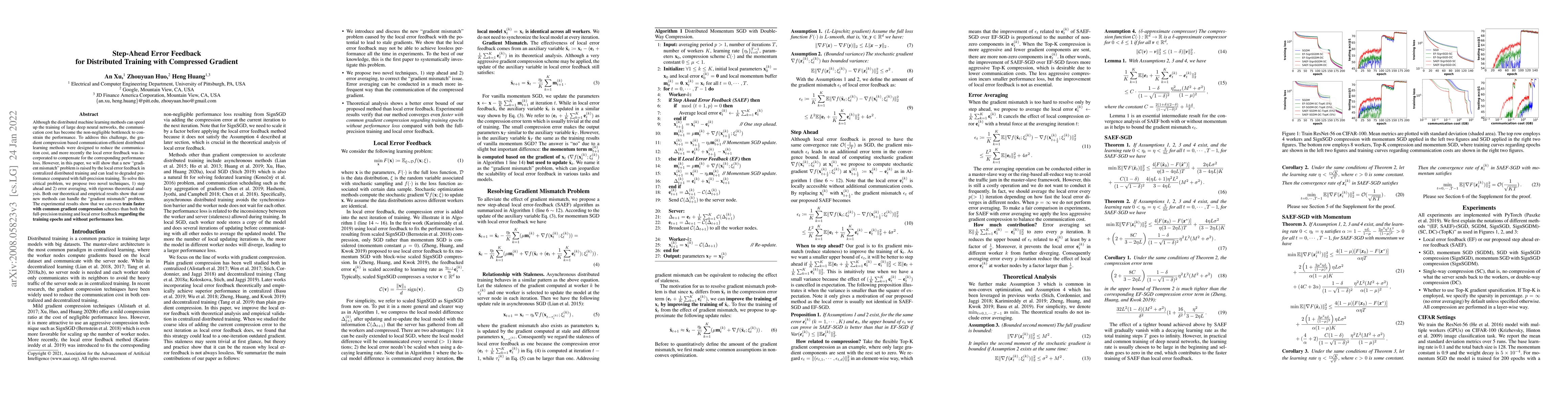 Thumbnail for Step-Ahead Error Feedback for Distributed Training with Compressed
  Gradient