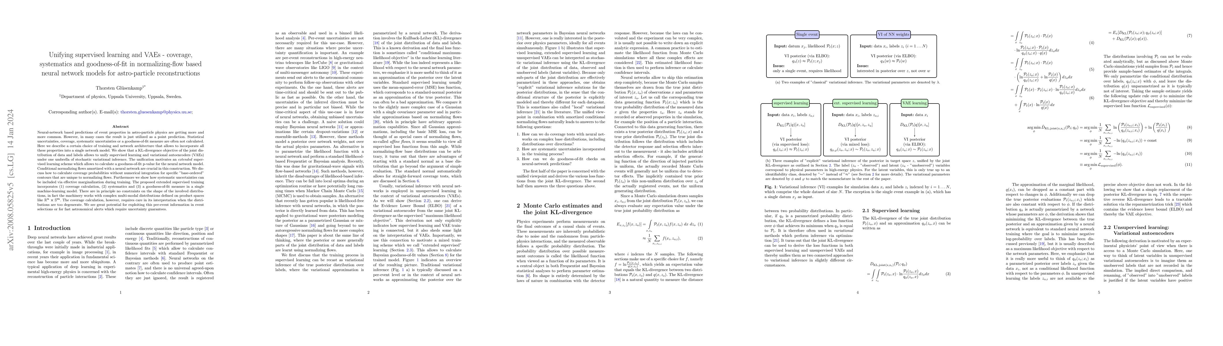 Thumbnail for Unifying supervised learning and VAEs -- coverage, systematics and
  goodness-of-fit in normalizing-flow based neural network models for
  astro-particle reconstructions
