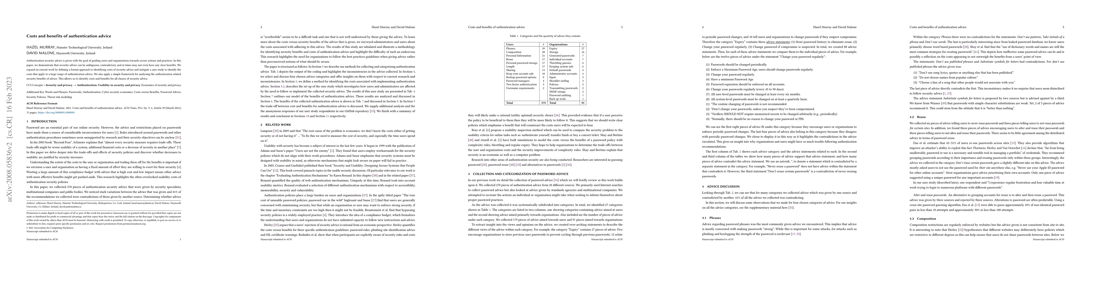 Thumbnail for Costs and benefits of authentication advice