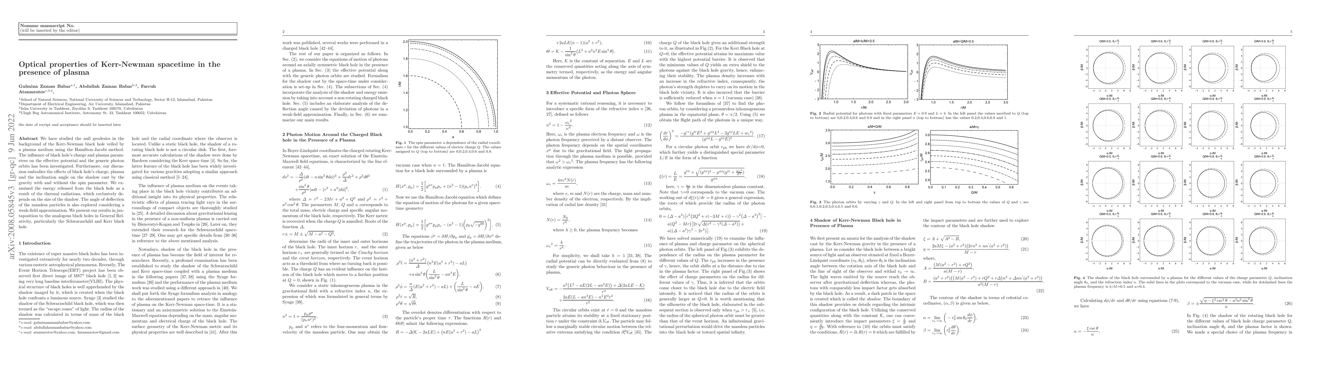 Thumbnail for Optical properties of Kerr-Newman spacetime in the presence of plasma
