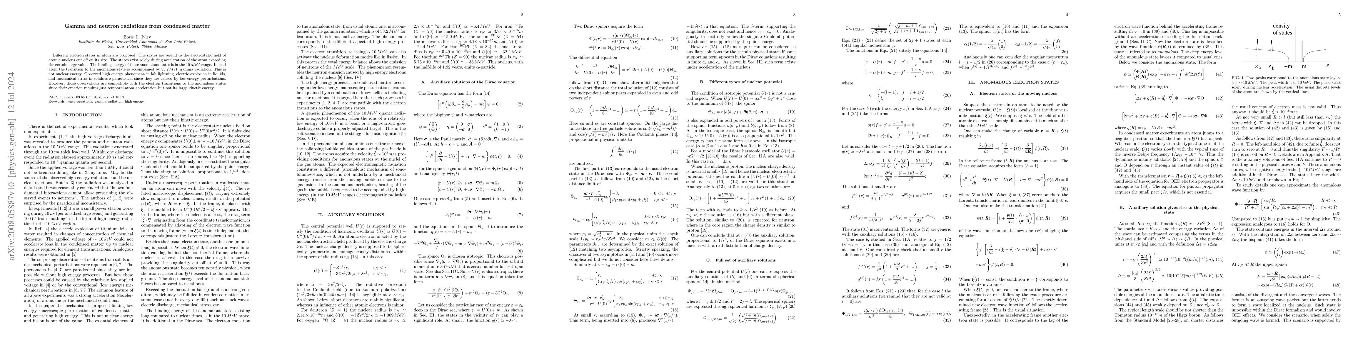 Thumbnail for Gamma and neutron radiation from condensed matter