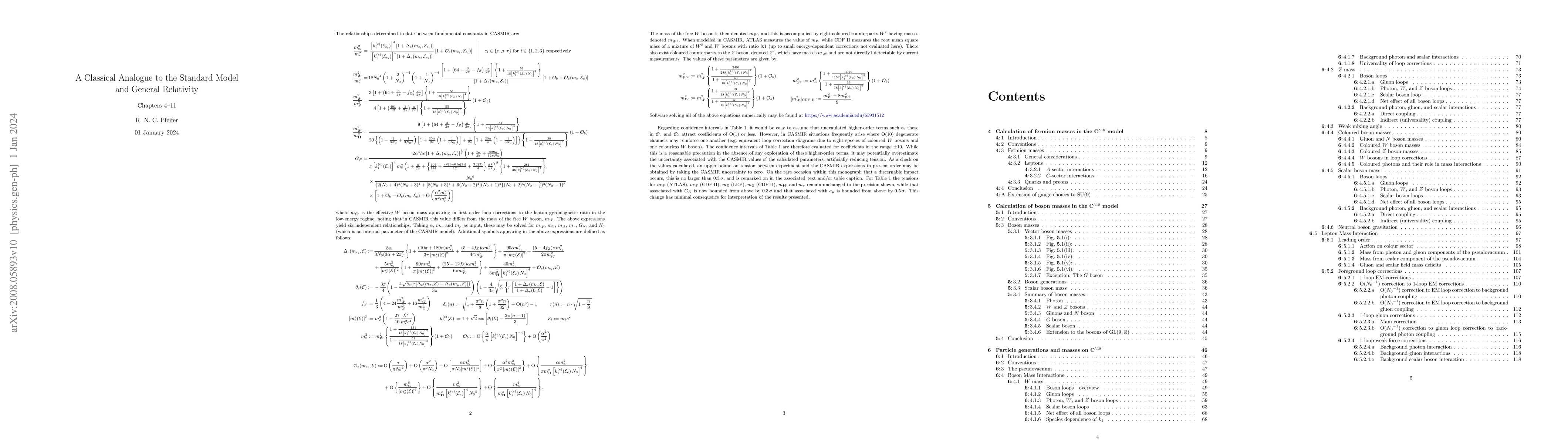 Thumbnail for A Classical Analogue to the Standard Model, Chapters 4-11: Particle
  generations and masses; curved spacetimes and gravitation; heavy weak bosons