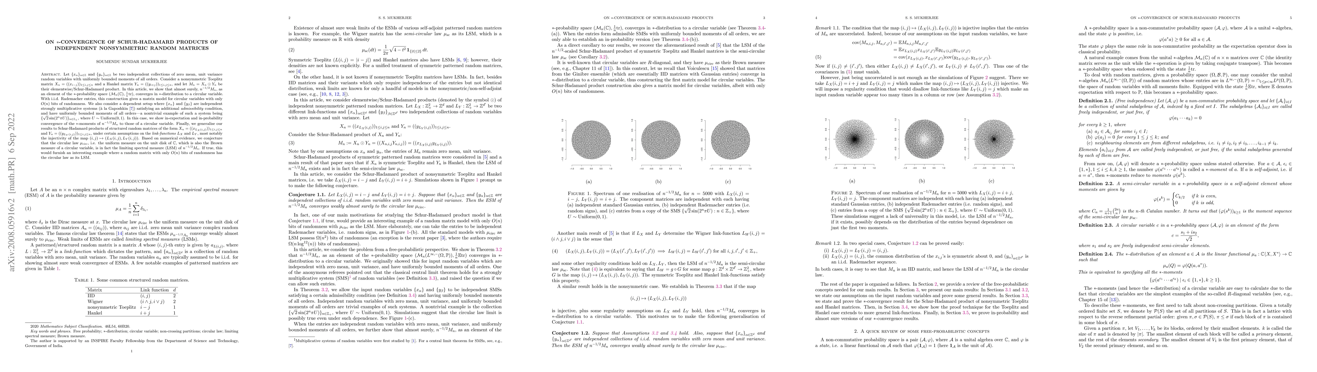 Thumbnail for On $*$-Convergence of Schur-Hadamard Products of Independent
  Nonsymmetric Random Matrices