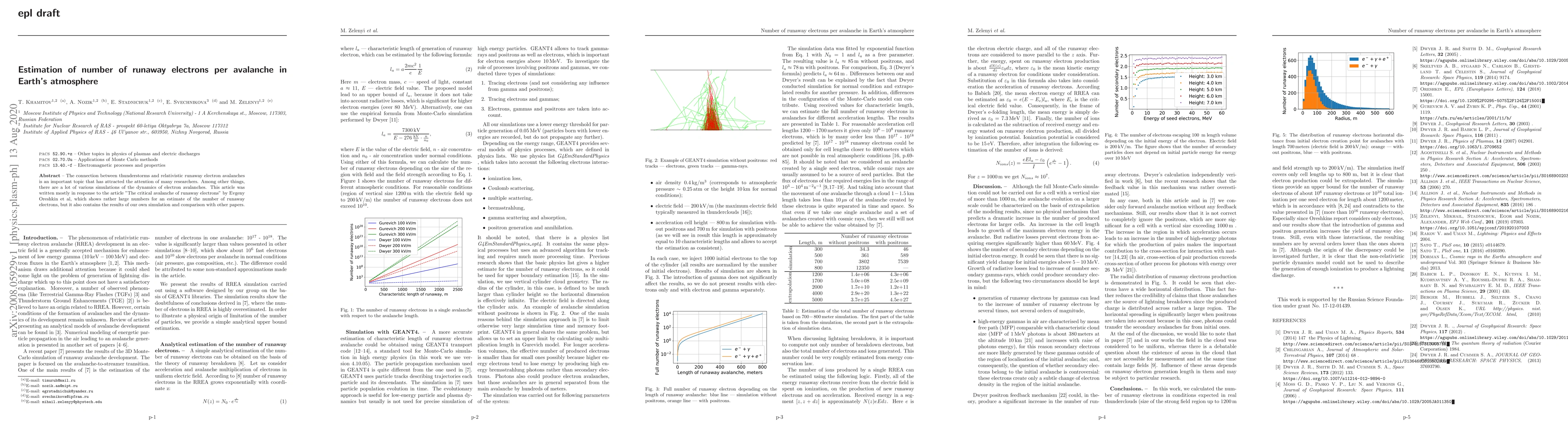 Thumbnail for Estimation of number of runaway electrons per avalanche in Earth's
  atmosphere