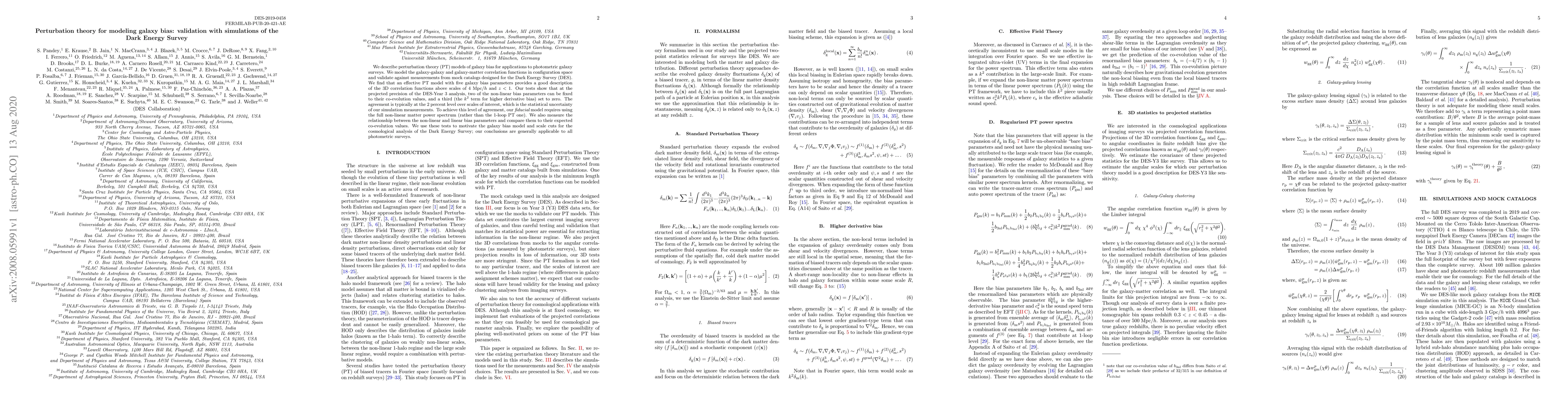 Thumbnail for Perturbation theory for modeling galaxy bias: validation with
  simulations of the Dark Energy Survey
