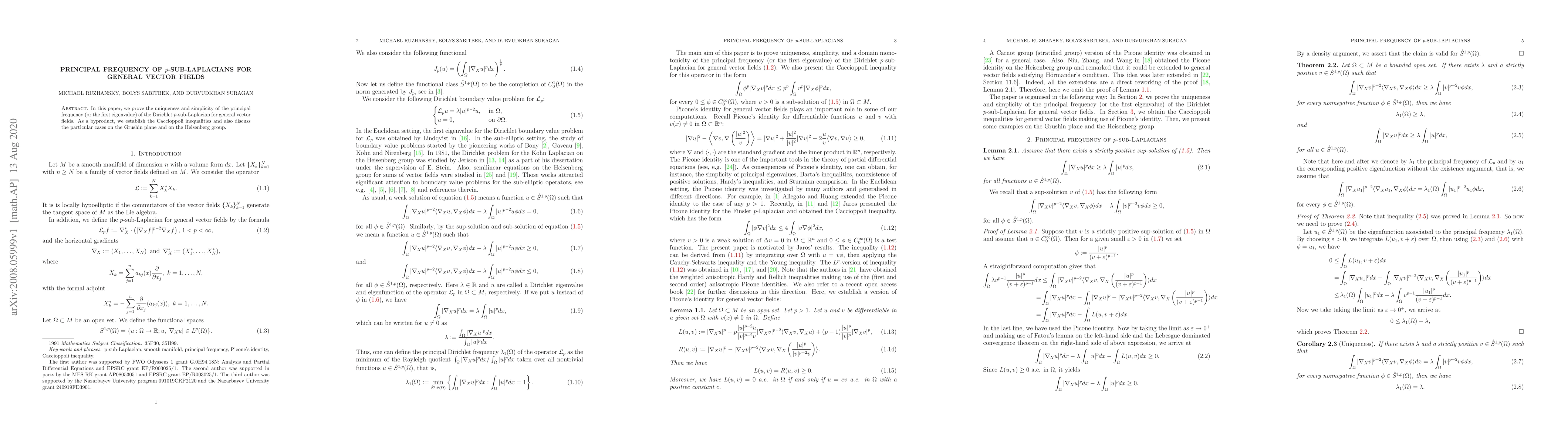 Thumbnail for Principal frequency of p-sub-Laplacians for general vector fields