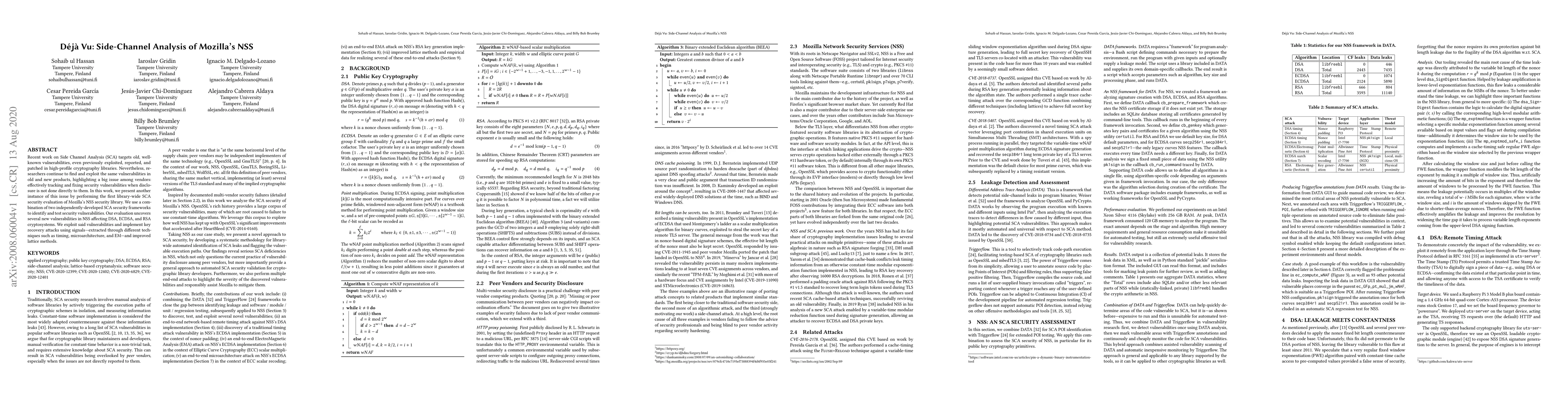 Thumbnail for D\'{e}j\`{a} Vu: Side-Channel Analysis of Mozilla's NSS