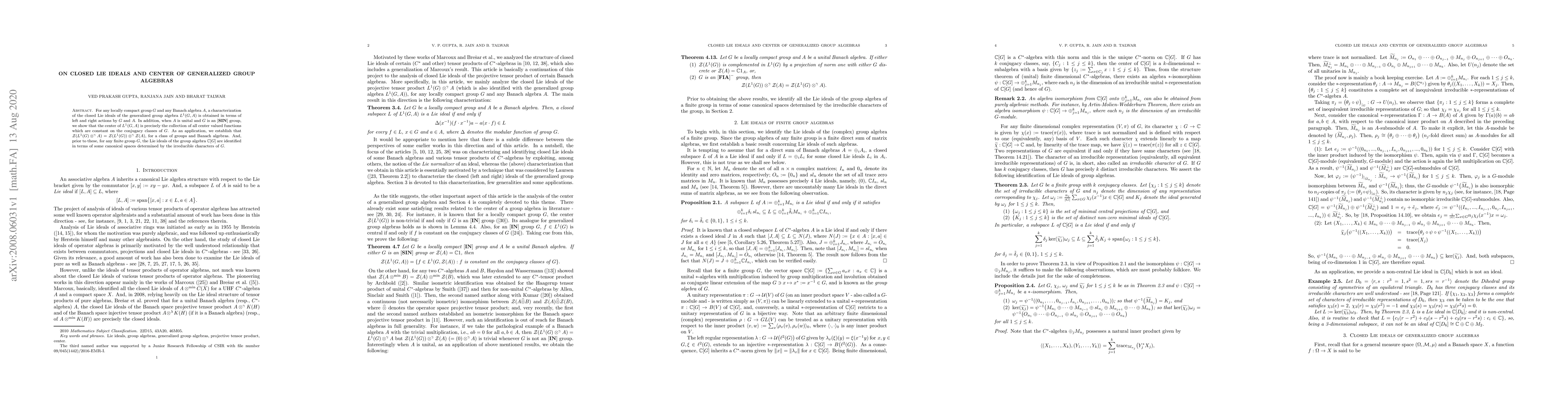 Thumbnail for On closed Lie ideals and center of generalized group algebras