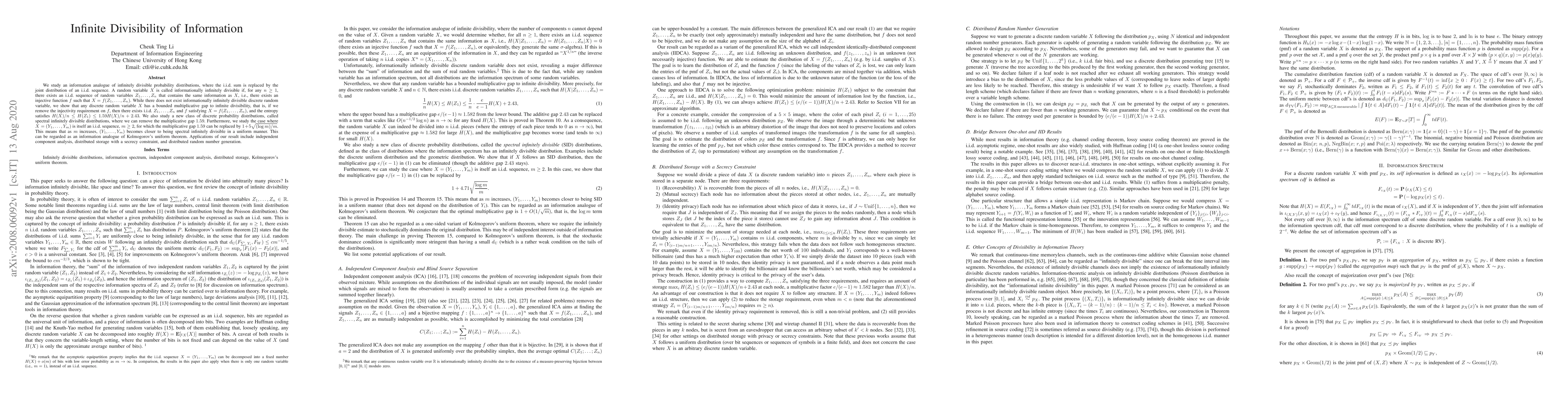 Thumbnail for Infinite Divisibility of Information