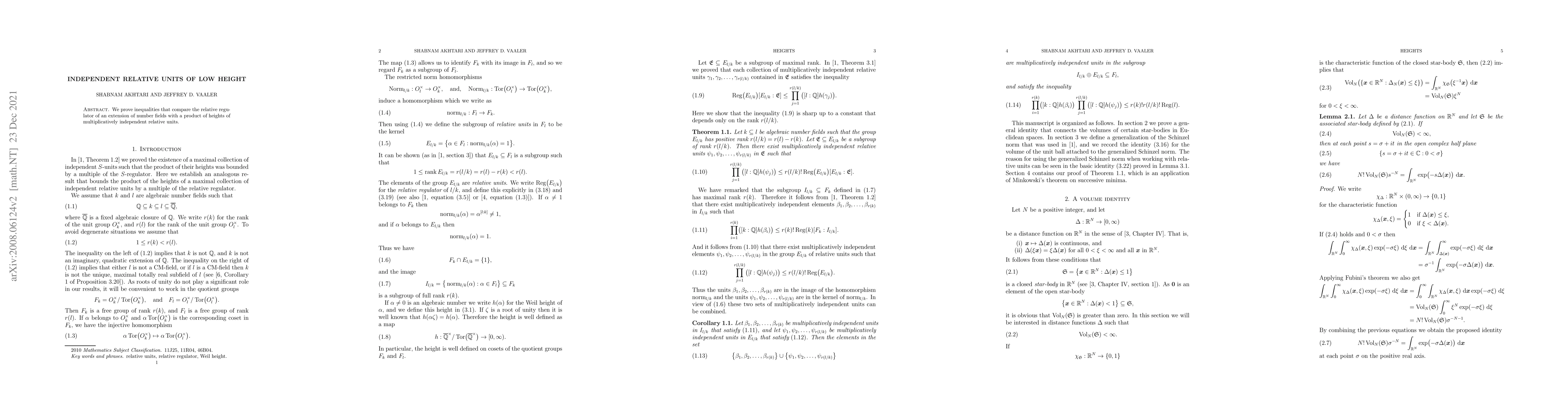 Thumbnail for Independent relative units of low height