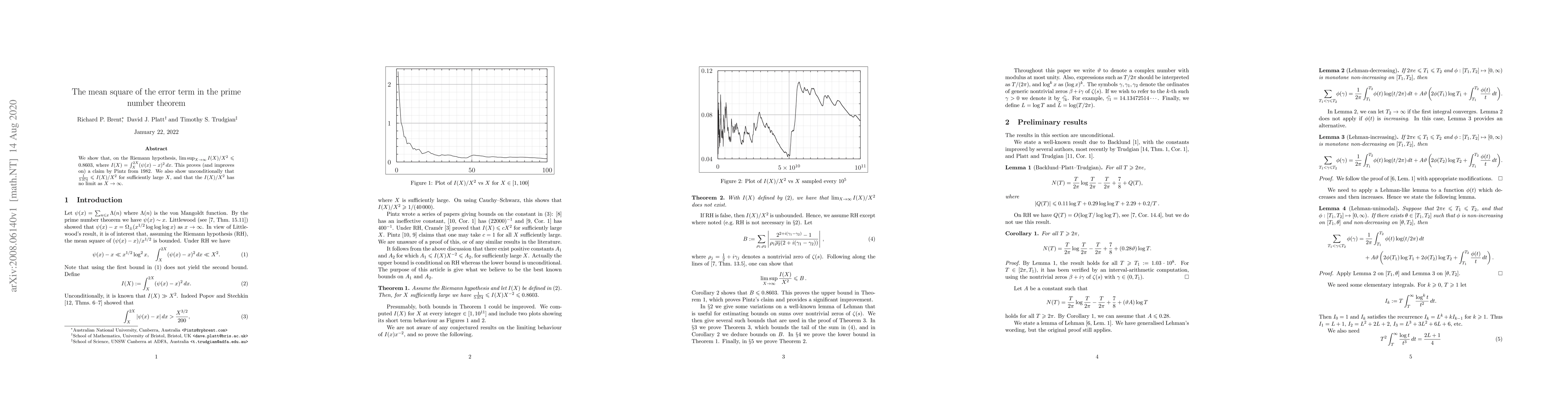 Thumbnail for The mean square of the error term in the prime number theorem