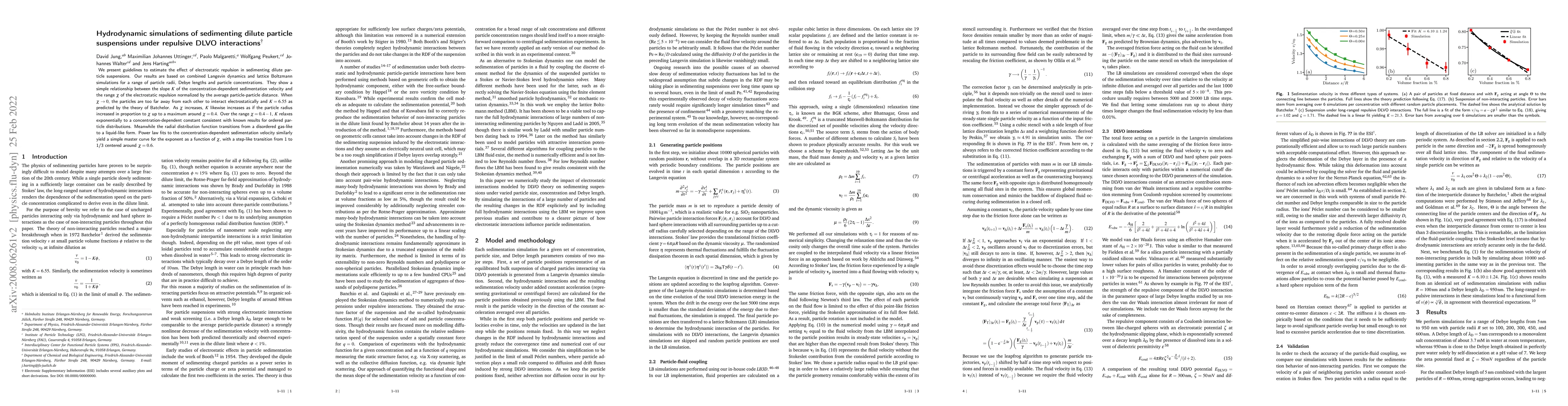 Thumbnail for Hydrodynamic simulations of sedimenting dilute particle suspensions
  under repulsive DLVO interactions