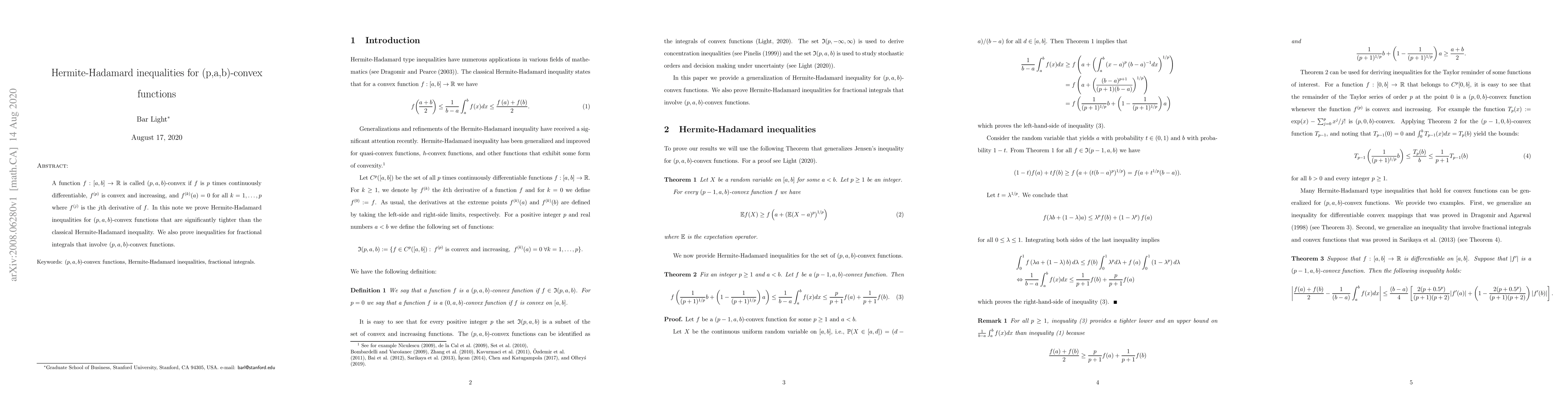 Thumbnail for Hermite-Hadamard inequalities for (p,a,b)-convex functions