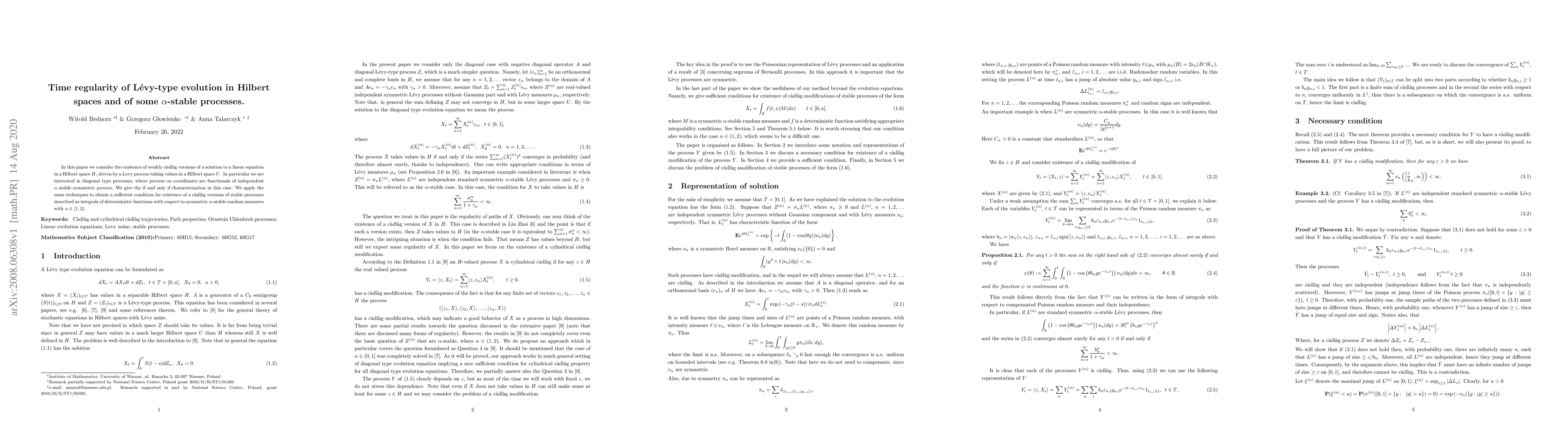 Thumbnail for Time regularity of L\'{e}vy-type evolution in Hilbert spaces and of some
  $\alpha$-stable processes