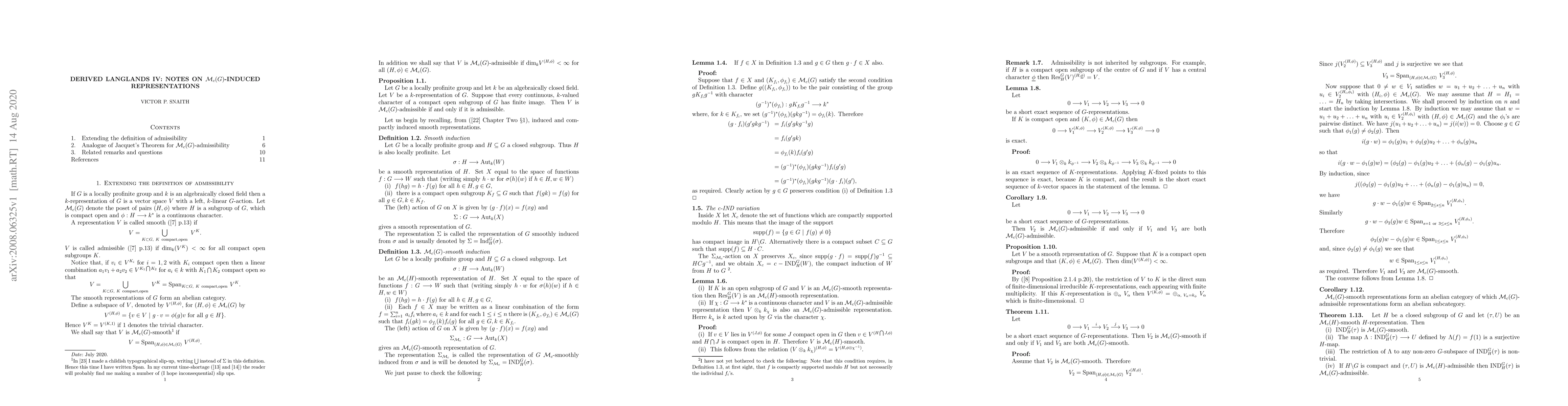 Thumbnail for Derived Langlands IV:Notes on ${\mathcal M}_{c}(G)$-induced
  representations