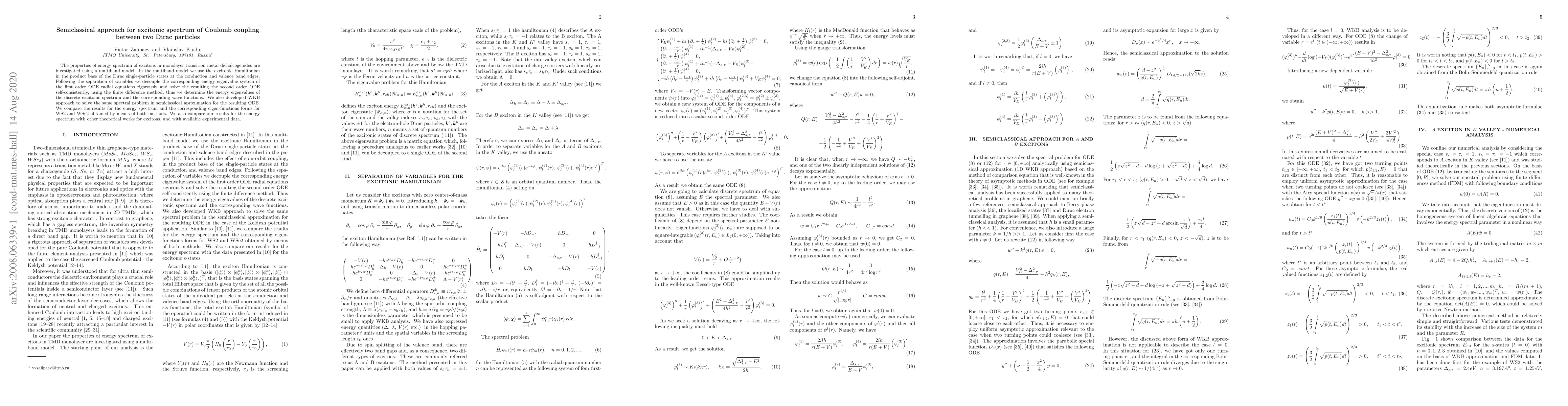 Thumbnail for Semiclassical approach for excitonic spectrum of Coulomb coupling
  between two Dirac particles