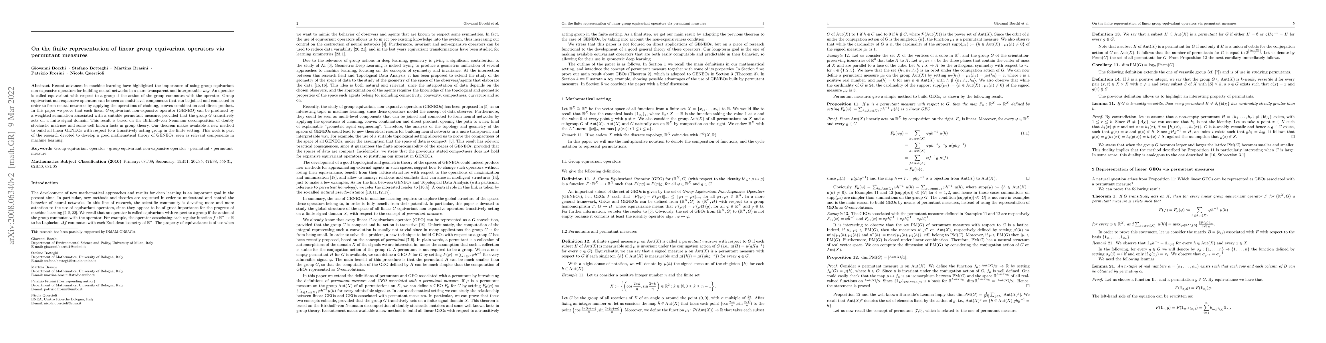Thumbnail for On the finite representation of group equivariant operators via
  permutant measures