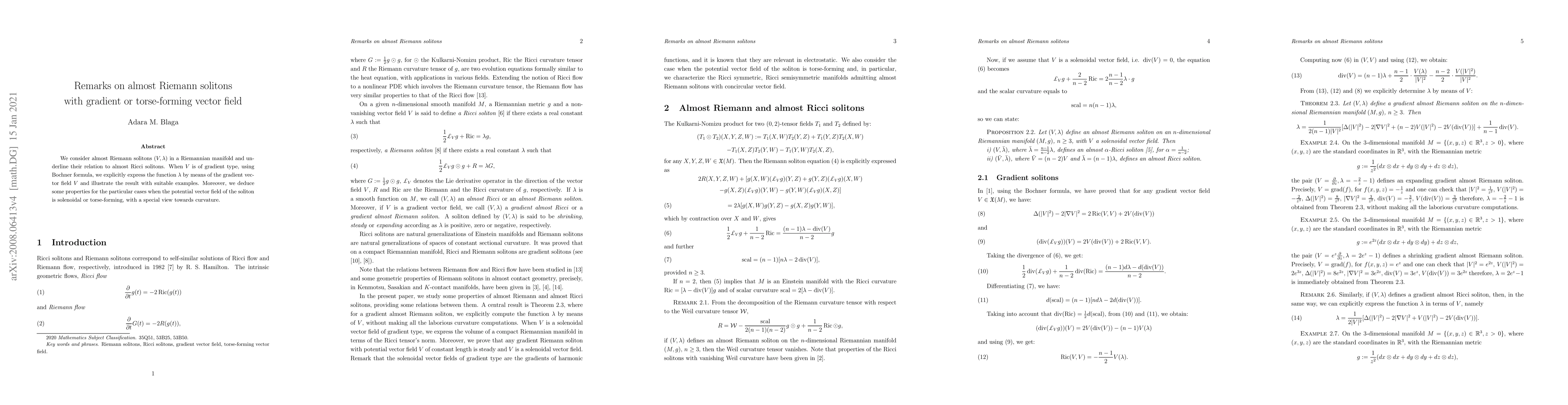 Thumbnail for Remarks on almost Riemann solitons with gradient or torse-forming vector
  field