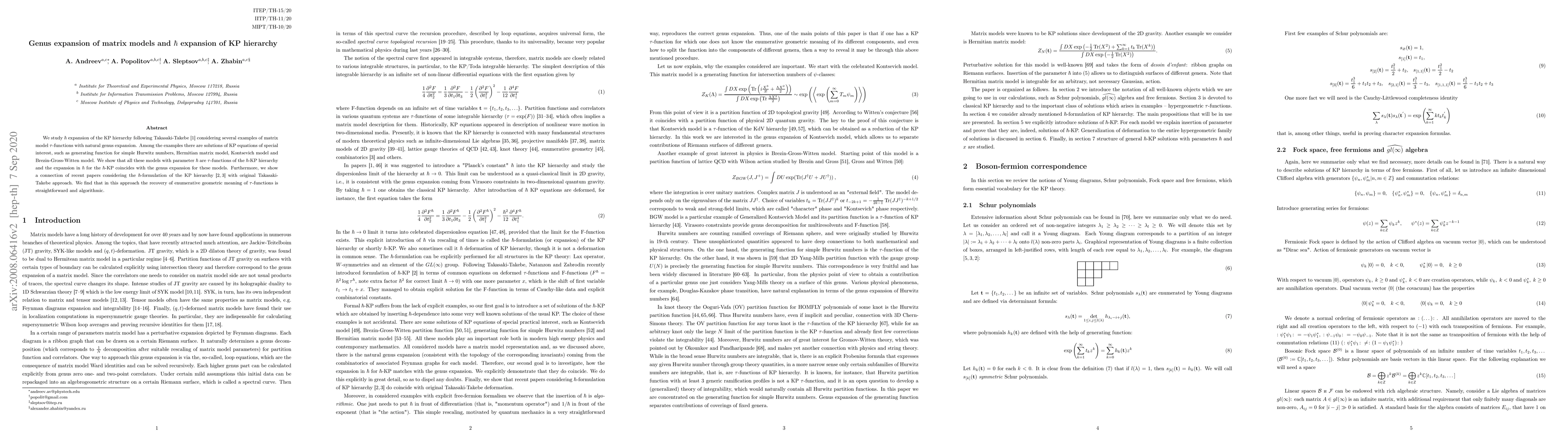 Thumbnail for Genus expansion of matrix models and $\hbar$ expansion of KP hierarchy