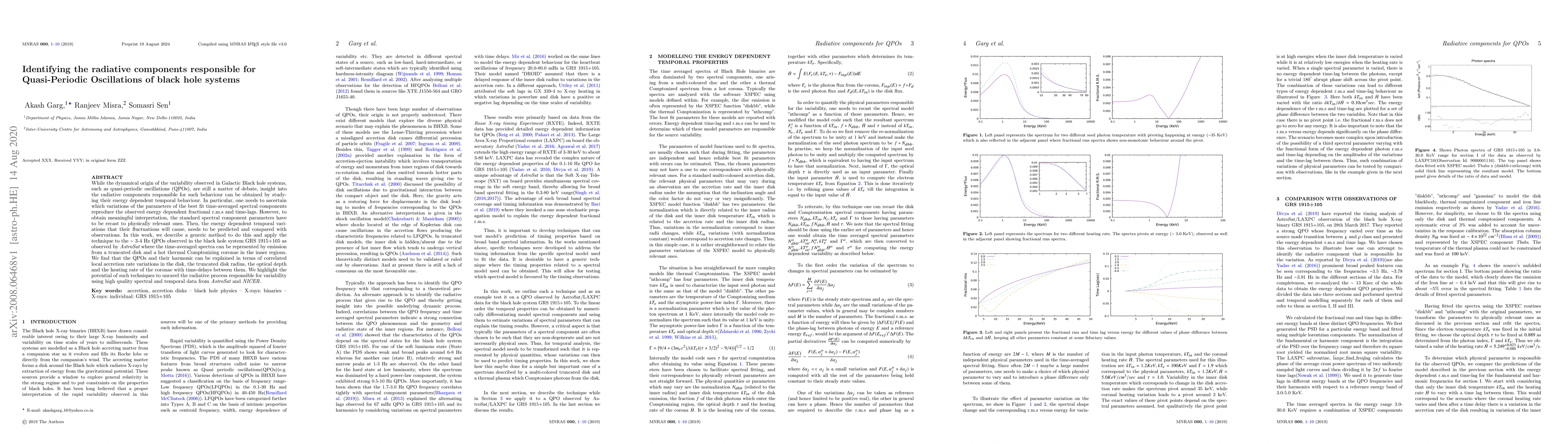 Thumbnail for Identifying the radiative components responsible for Quasi-Periodic
  Oscillations of black hole systems