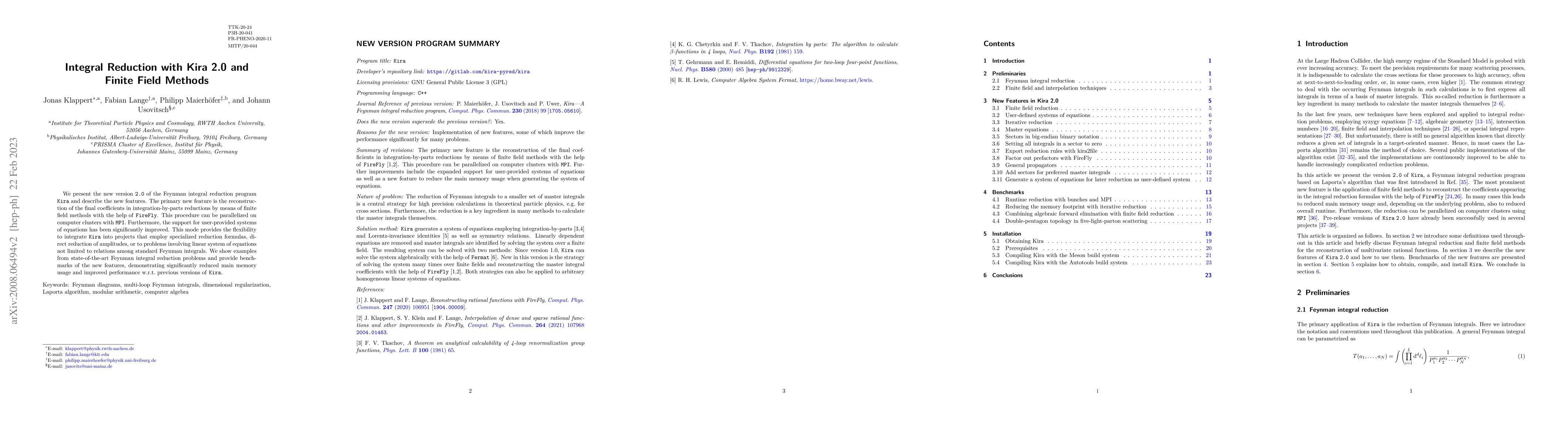 Thumbnail for Integral Reduction with Kira 2.0 and Finite Field Methods