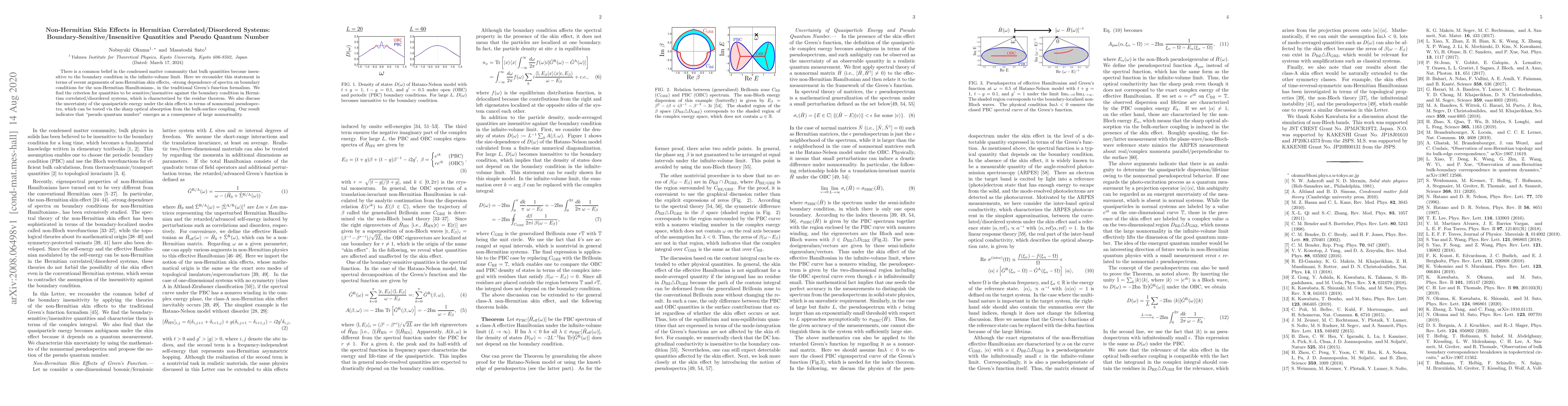 Thumbnail for Non-Hermitian Skin Effects in Hermitian Correlated/Disordered Systems:
  Boundary-Sensitive/Insensitive Quantities and Pseudo Quantum Number