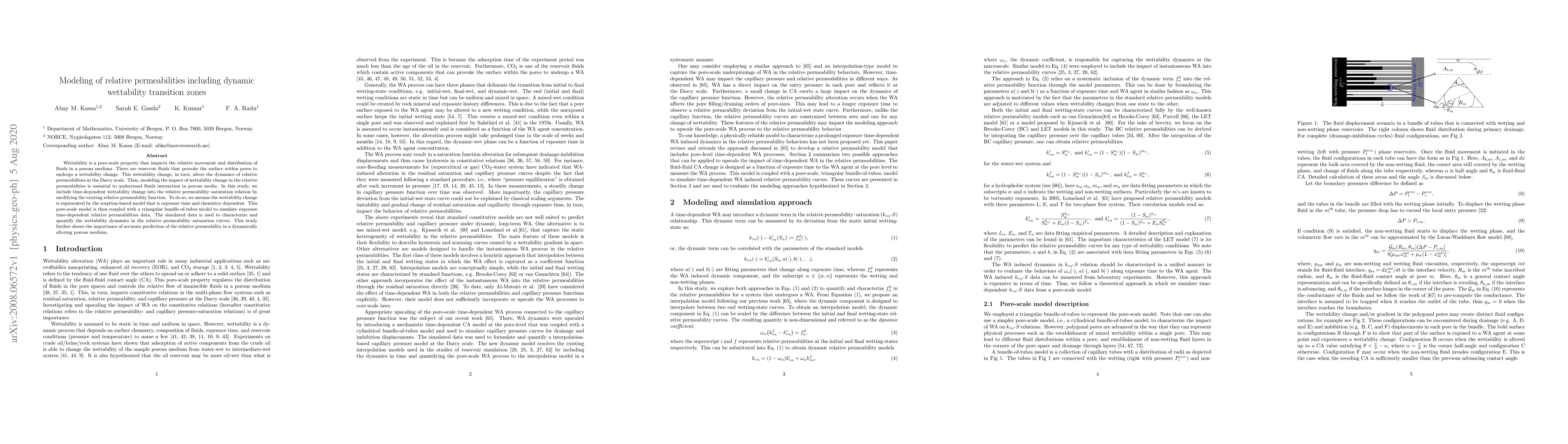 Thumbnail for Modeling of relative permeabilities including dynamic wettability
  transition zones
